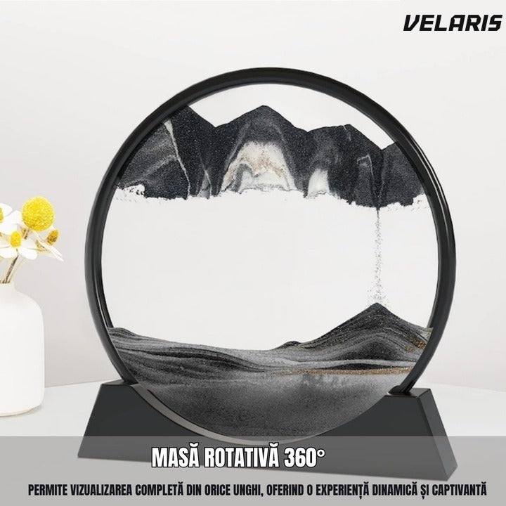 Obiect Decorativ Efect Nisip 3D cu Bază Rotativă 360°, Sticlă și Nisip, 18x19 cm, Negru