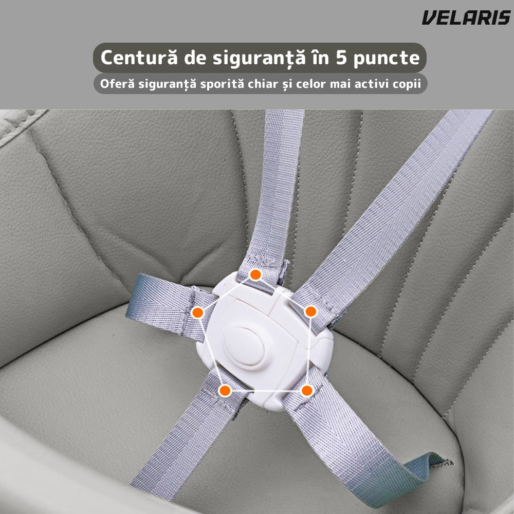Scaun de masă 3 în 1 bebeluși și copii, cărări de siguranță 5 puncte, gri deschis