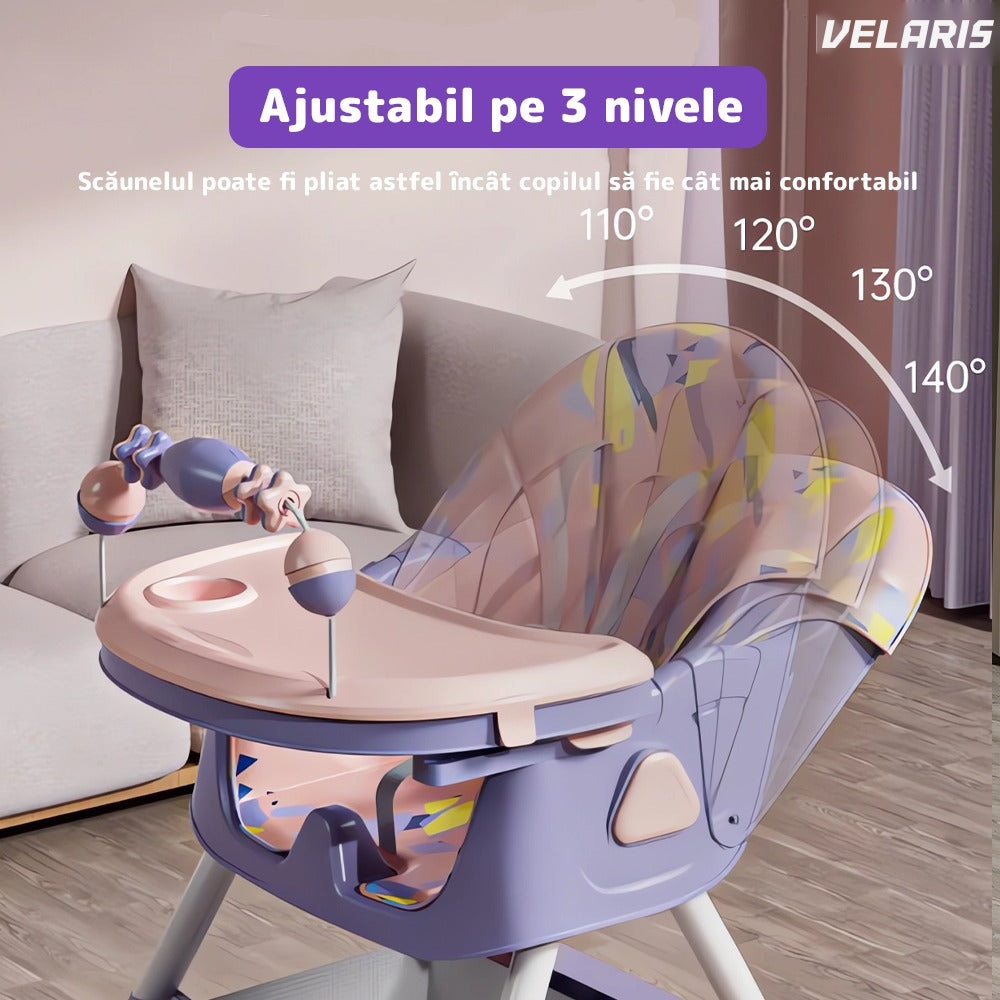 Scaun de masă 3 în 1 pentru bebeluși, cărucior și birou, cu centură de siguranță
