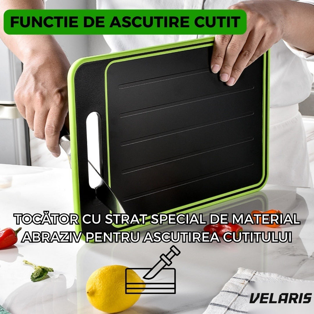 Tocător de bucătărie 4-în-1 cu decongelare rapidă și ascuțitor, aluminiu și PP, 31 x 21 x 1 cm