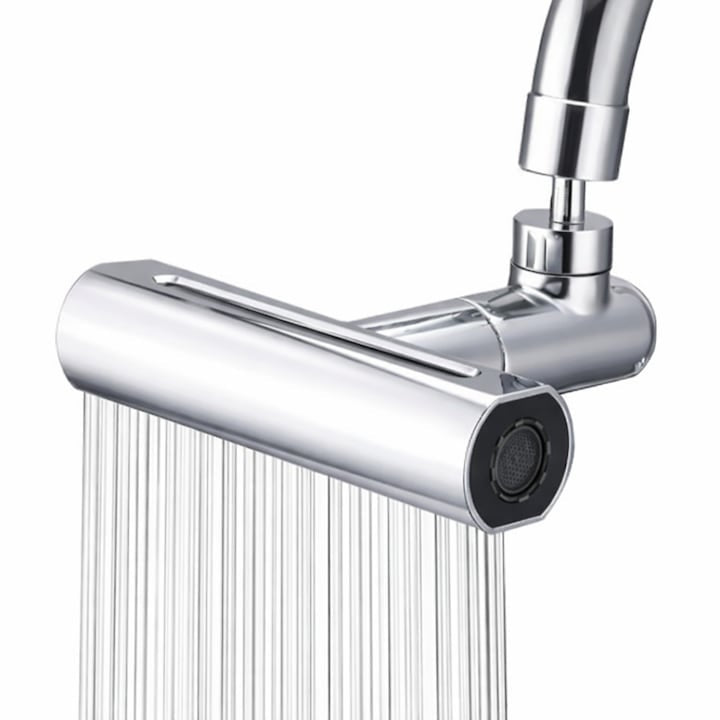 Robinet bucătărie 4 în 1 cu jet cascadă, pivotare 360°, extensibil, oțel inoxidabil 304