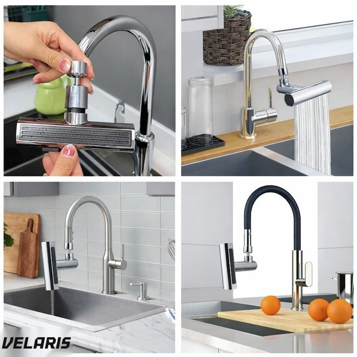 Robinet bucătărie 4 în 1 cu jet cascadă, pivotare 360°, extensibil, oțel inoxidabil 304