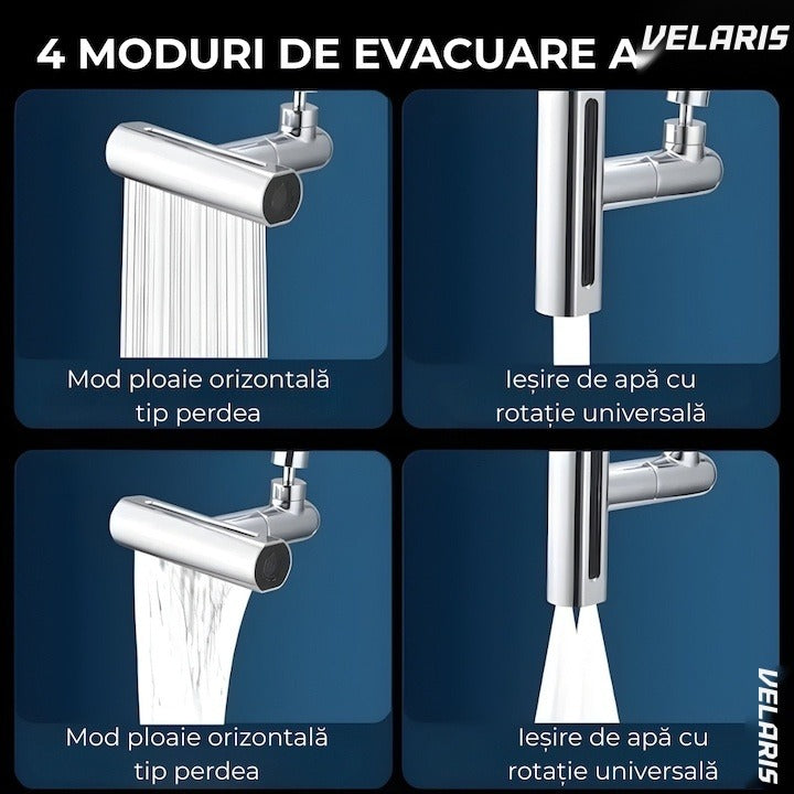 Robinet bucătărie 4 în 1 cu jet cascadă, pivotare 360°, extensibil, oțel inoxidabil 304