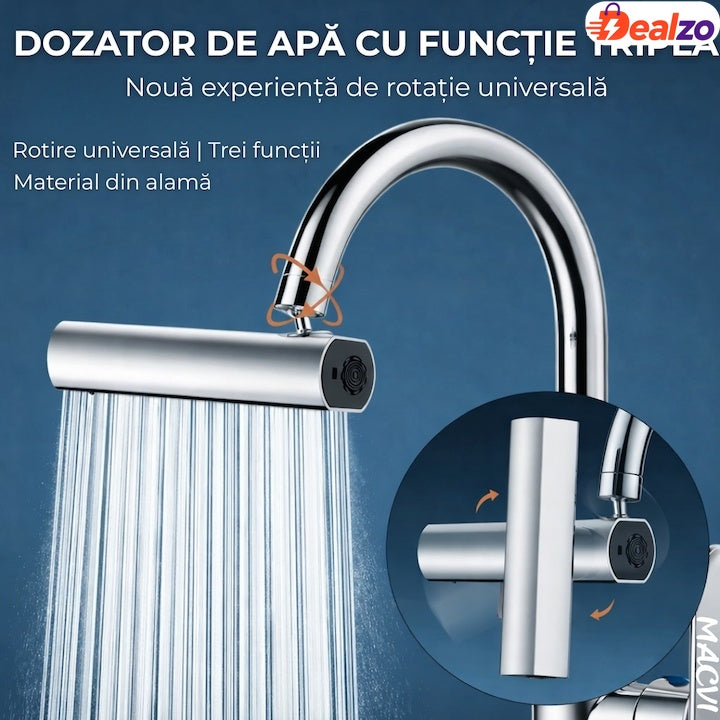 Robinet bucătărie 4 în 1 cu jet cascadă, pivotare 360°, extensibil, oțel inoxidabil 304