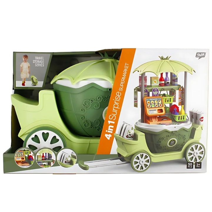 Gheretă mobilă de înghețată 4-în-1, joc de rol educativ, design realist, verde, +3 ani