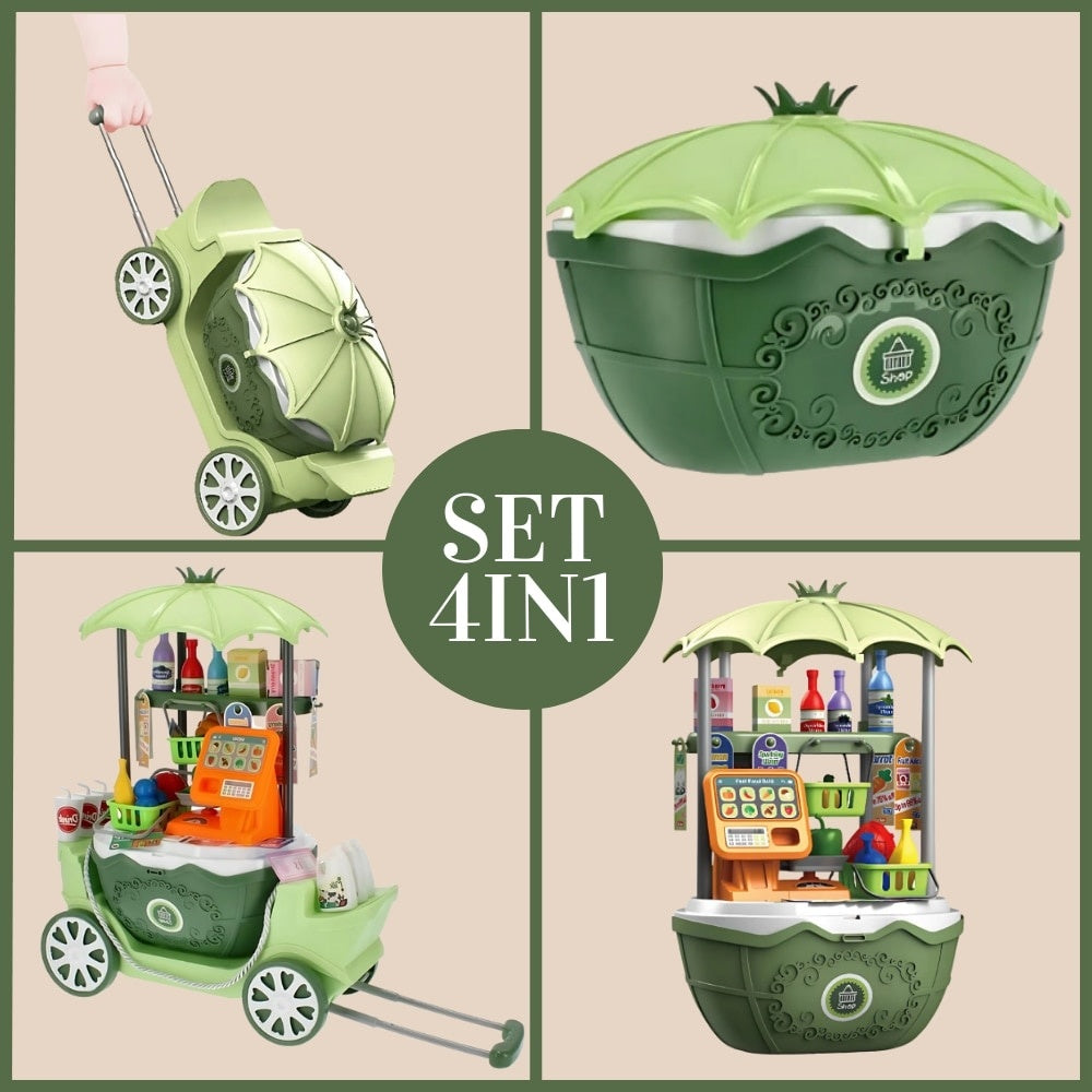 Gheretă mobilă de înghețată 4-în-1, joc de rol educativ, design realist, verde, +3 ani