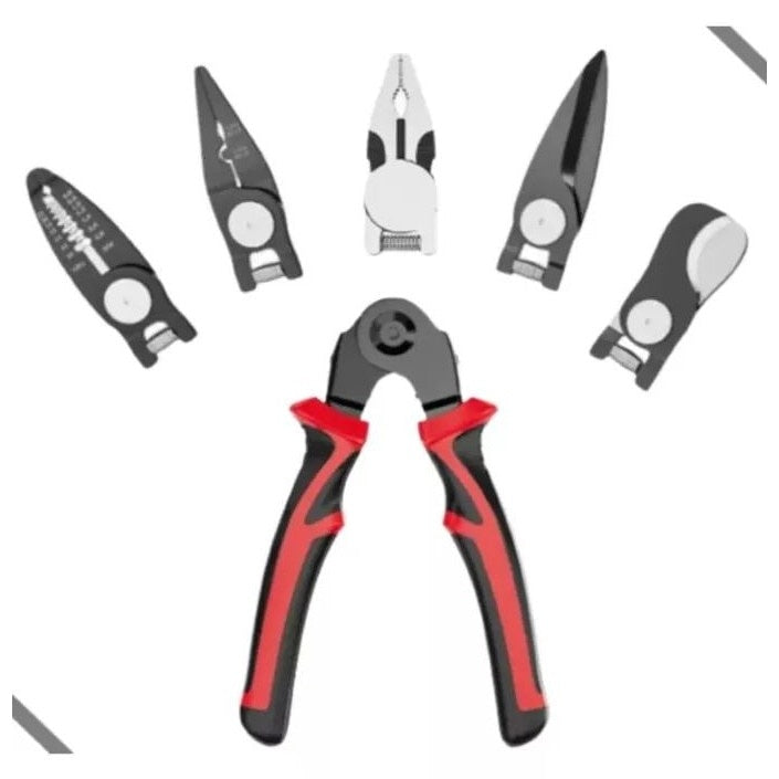 Clește multifuncțional 5 în 1, oțel, tăietor cabluri, dezizolator, pensă, crimper, foarfecă, cu husă