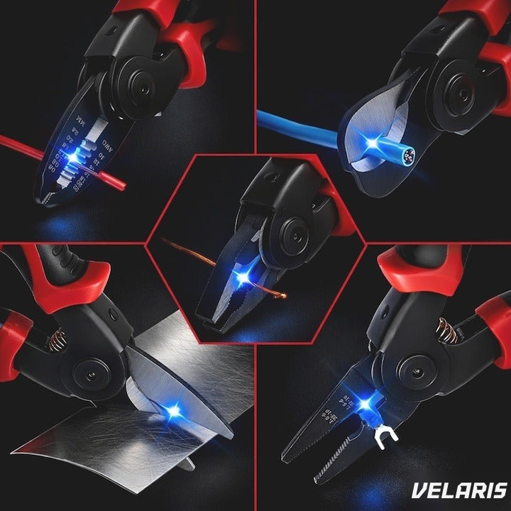 Clește multifuncțional 5 în 1, oțel, tăietor cabluri, dezizolator, pensă, crimper, foarfecă, cu husă