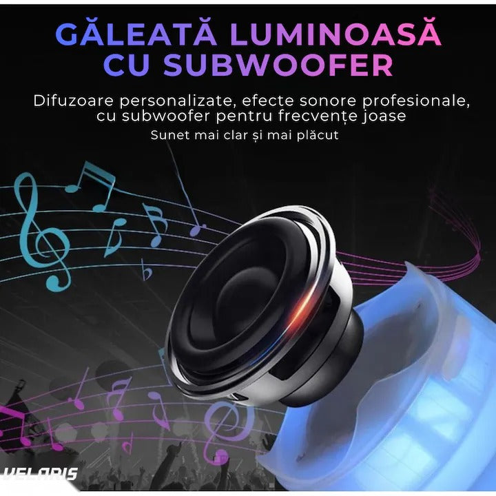 Cuvă gheață 5 litri cu difuzor Bluetooth și LED RGB multicolor, impermeabilă