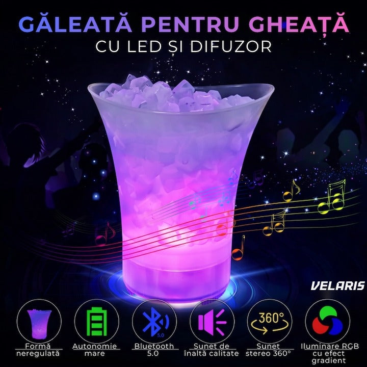 Cuvă gheață 5 litri cu difuzor Bluetooth și LED RGB multicolor, impermeabilă