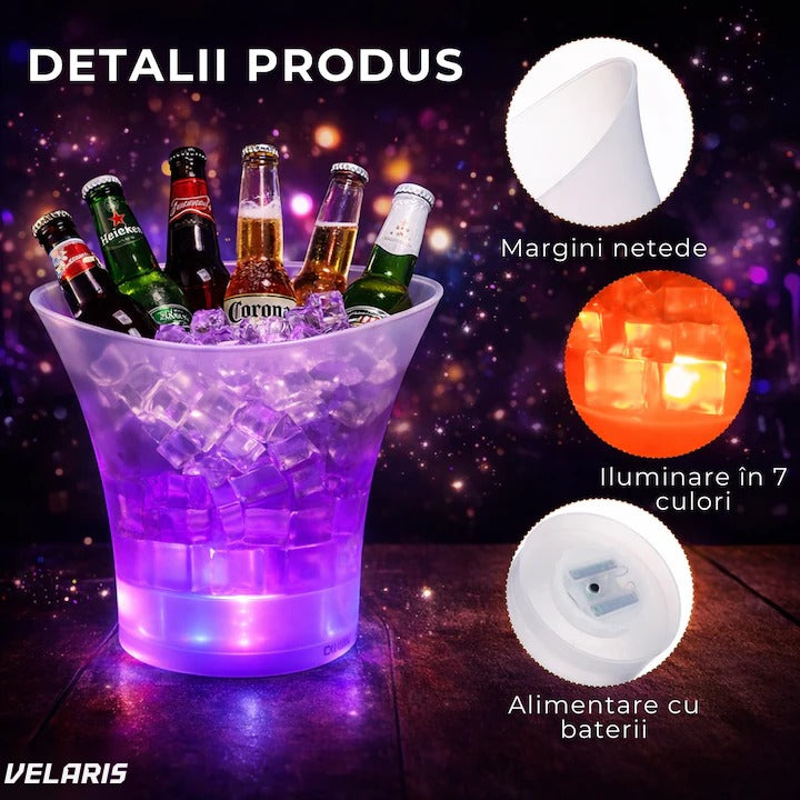 Cuvă gheață 5 litri cu difuzor Bluetooth și LED RGB multicolor, impermeabilă