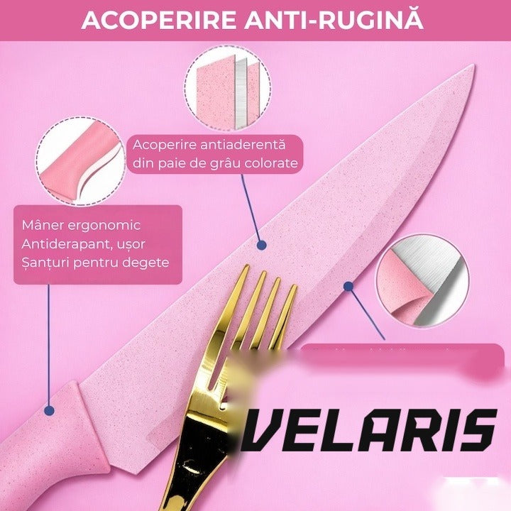 Set 7 piese cuțite de bucătărie, oțel inoxidabil, foarfece, curățător legume și tocător incluse