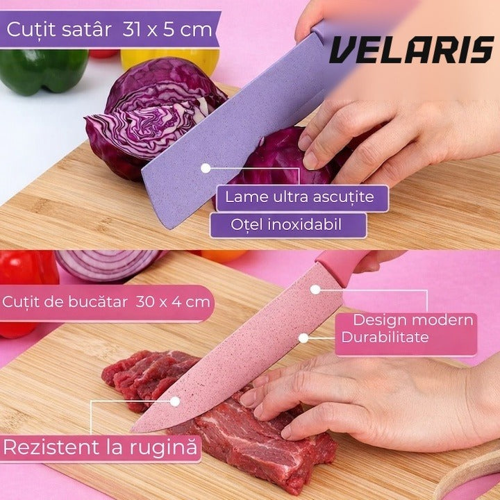 Set 7 piese cuțite de bucătărie, oțel inoxidabil, foarfece, curățător legume și tocător incluse