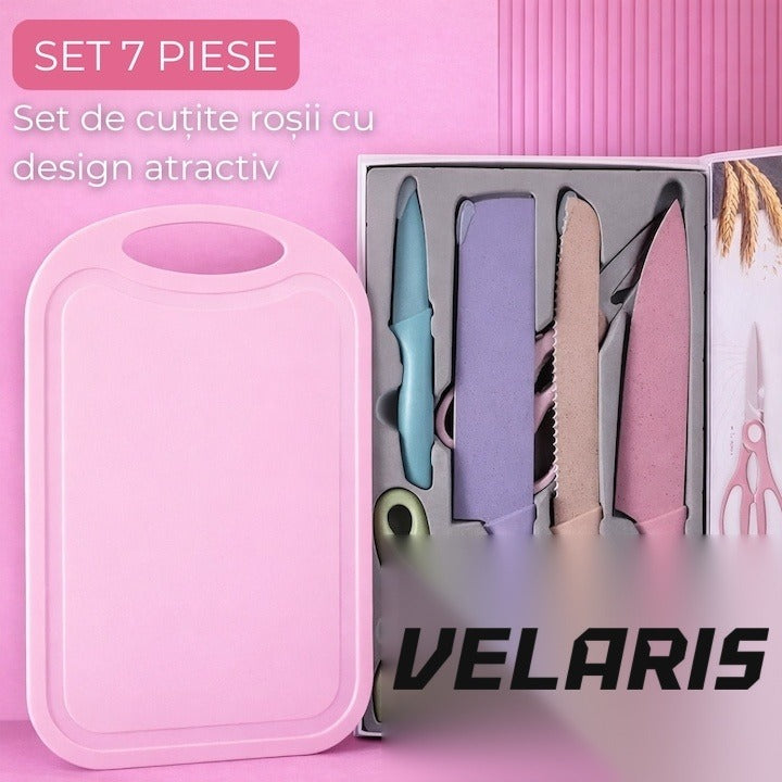 Set 7 piese cuțite de bucătărie, oțel inoxidabil, foarfece, curățător legume și tocător incluse