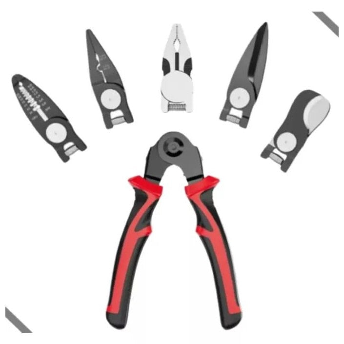 Set 5 in 1 patent multifunctional, din otel, taietor cablu, dezizolator, cleste, sertizare, taietor, foarfeca, cu husa de depozitare, maner anticurentare si design ergonomic