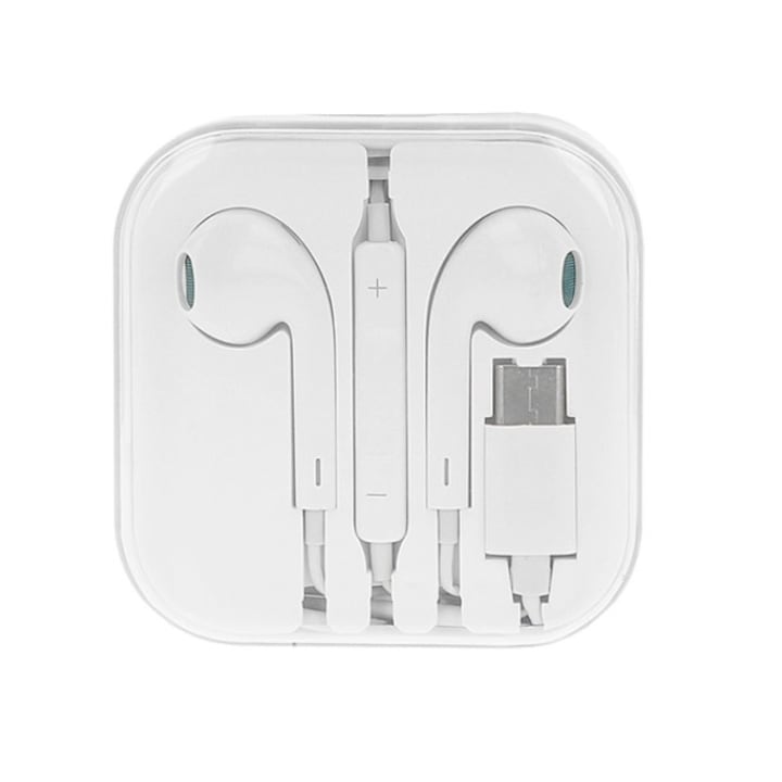 Casti High Quality Bass Booster BBL493, Mufa Type-C, Microfon si Control Volum, Alb, cu Cutie Depozitare
