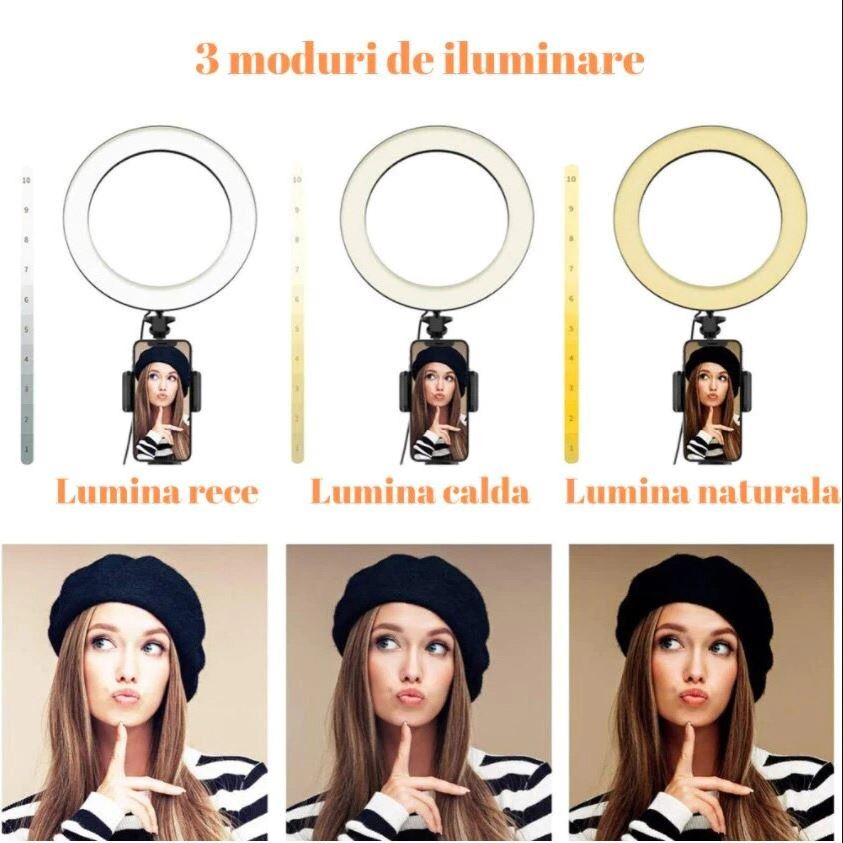 Lampa Circulara Profesionala Ring Light LED, Diametru 45 cm (18 inch), Conectare USB, 3 Moduri de Lumina