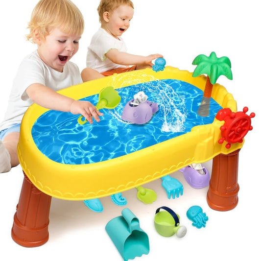 Masa de apa 2 in 1 pentru copii, cu 8 accesorii interactive, multicolor, recomandata 3 ani+