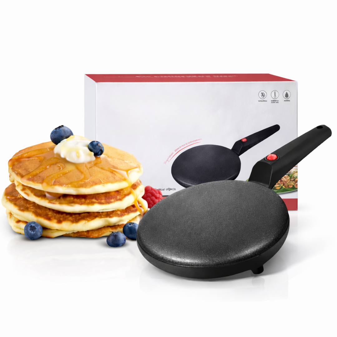 Tigaie electrica pentru clatite fara ulei 600W antiaderenta diametru 20 cm cu termostat automat si maner ergonomic