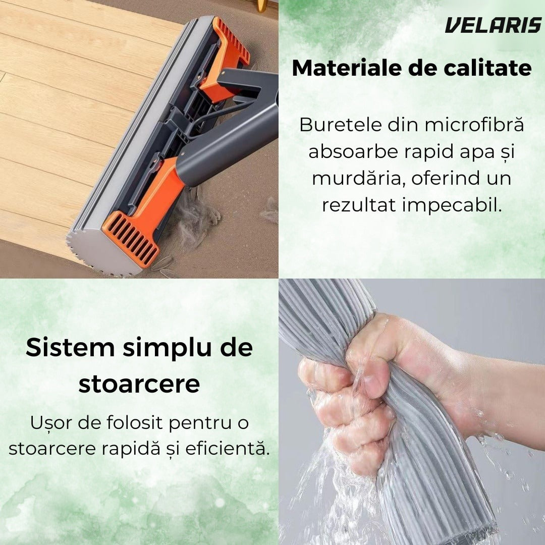 Mop telescopic absorbant, sistem simplu de stoarcere, burete ușor de înlocuit, alb
