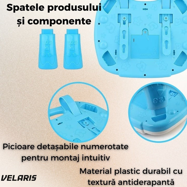 Măsuță activități 2in1 pentru bebeluși, cu muzică, lumini și butoane educative, picioare detașabile