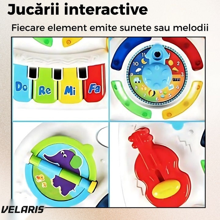 Măsuță activități 2in1 pentru bebeluși, cu muzică, lumini și butoane educative, picioare detașabile