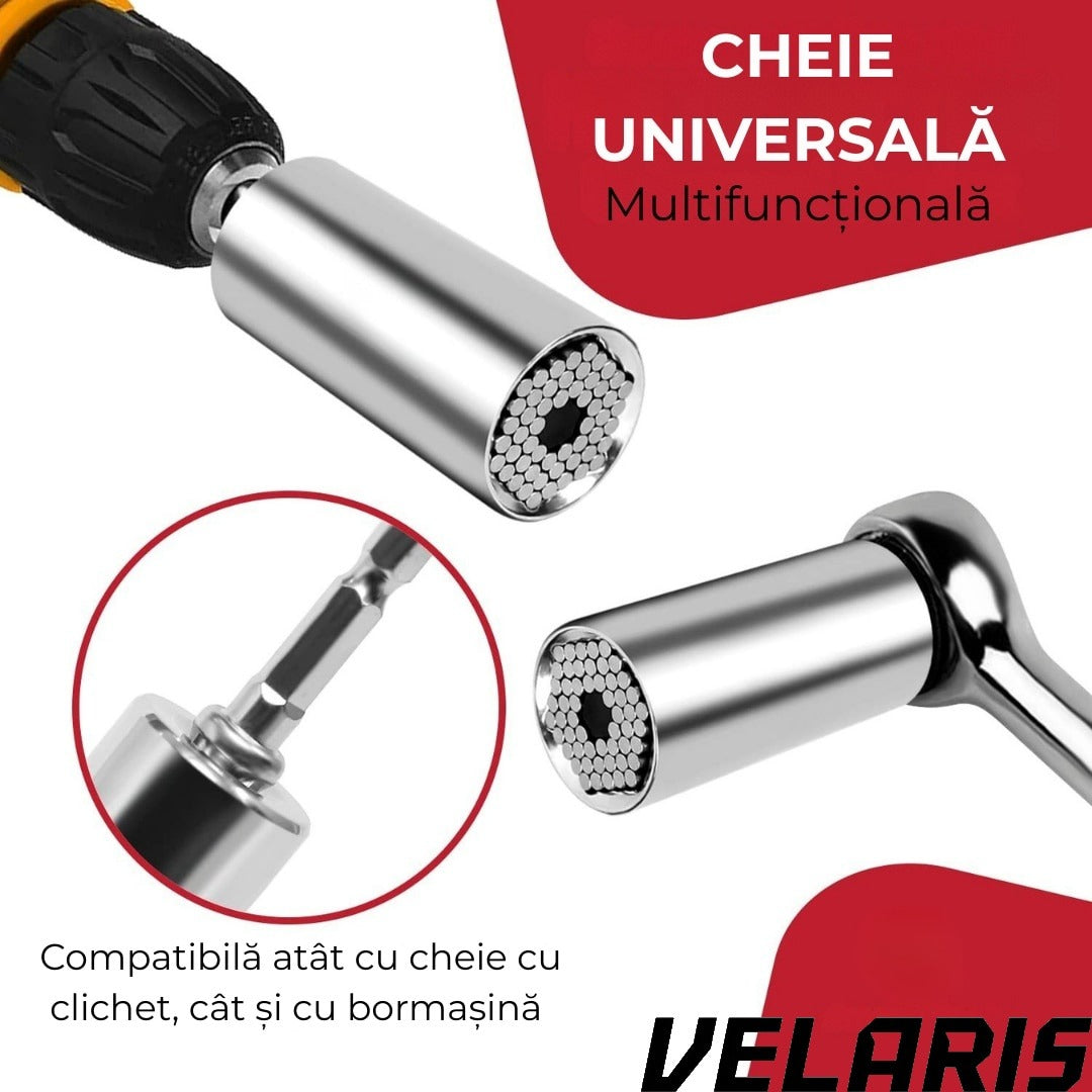 Adaptor cheie universala 7-19 mm cu pini metalici ajustabili cap tubular multifunctional din otel aliat pentru bormasina si clichet, prindere ferma pe suruburi uzate