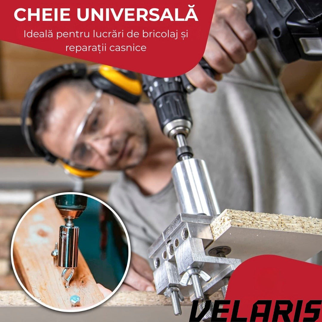 Adaptor cheie universala 7-19 mm cu pini metalici ajustabili cap tubular multifunctional din otel aliat pentru bormasina si clichet, prindere ferma pe suruburi uzate