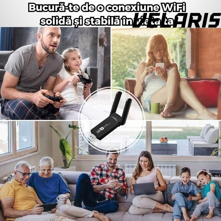 Adaptor wireless usb 3.0 dual band 2.4 si 5 ghz 1200 mbps cu antene externe compatibil windows linux mac