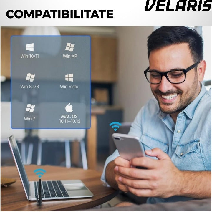 Adaptor wireless usb 3.0 dual band 2.4 si 5 ghz 1200 mbps cu antene externe compatibil windows linux mac