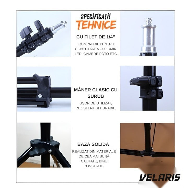 Trepied profesional reglabil 72-200 cm din aluminiu, filet 1/4", pentru cameră, telefon și ring light