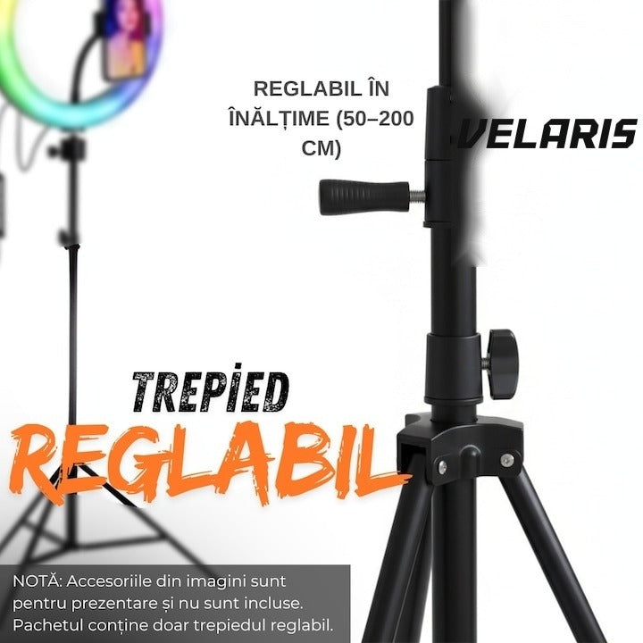 Trepied profesional reglabil 72-200 cm din aluminiu, filet 1/4", pentru cameră, telefon și ring light
