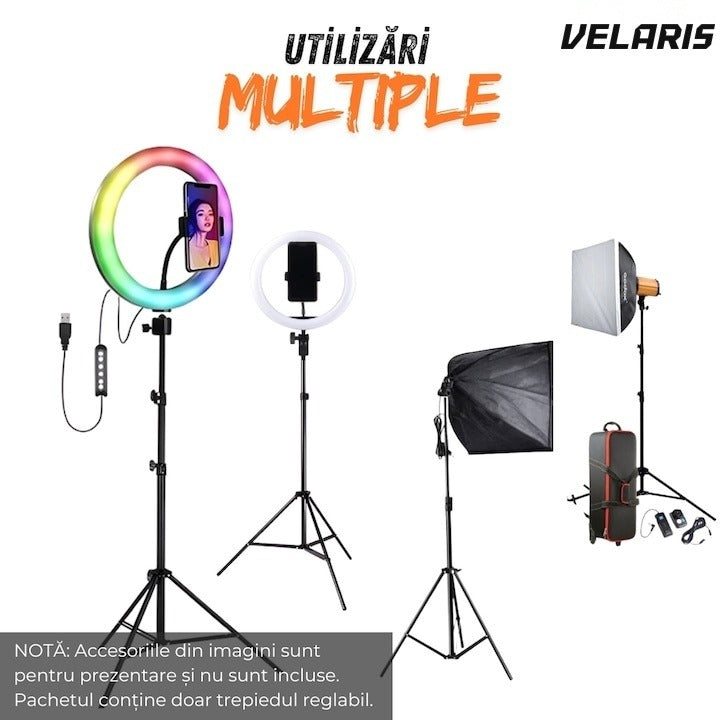 Trepied profesional reglabil 72-200 cm din aluminiu, filet 1/4", pentru cameră, telefon și ring light