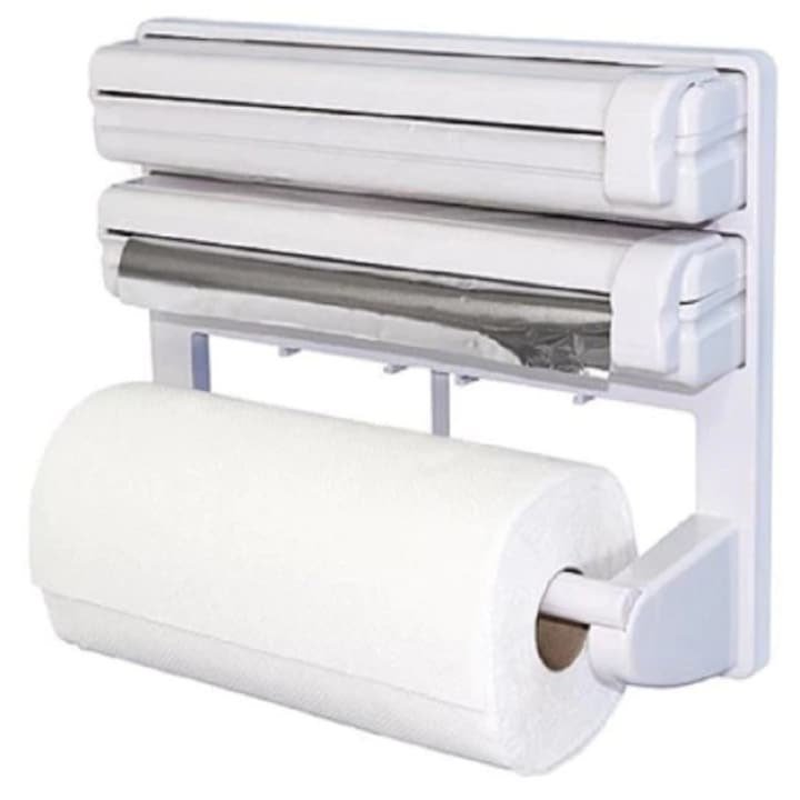 Dispenser Triplu de Bucatarie pentru Hartie, Folie Strech si Folie Aluminiu