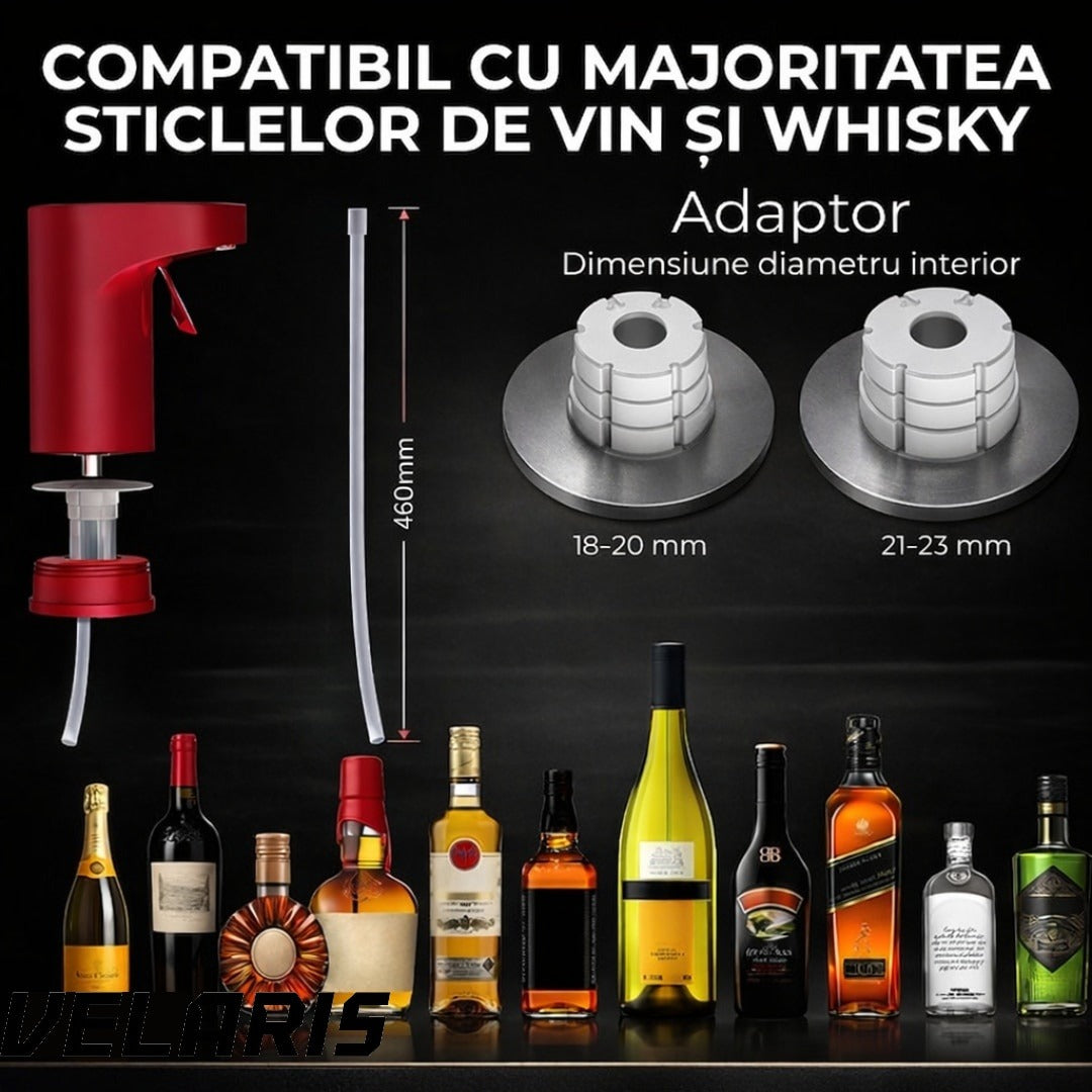 Aerator electric pentru vin si alte lichide cu dozare automata ecran tactil si incarcare USB Type-C, Rosu