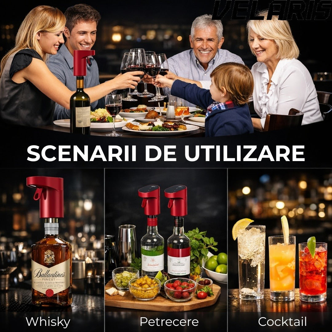 Aerator electric pentru vin si alte lichide cu dozare automata ecran tactil si incarcare USB Type-C, Rosu