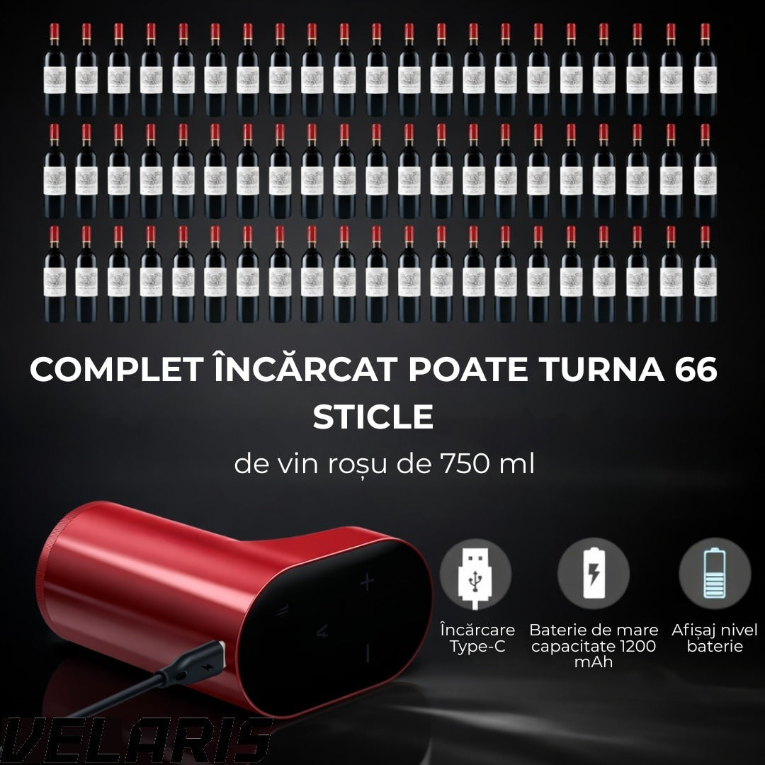 Aerator electric pentru vin si alte lichide cu dozare automata ecran tactil si incarcare USB Type-C, Rosu