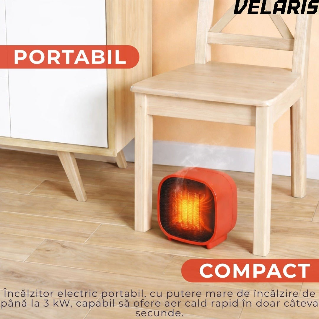 Aeroterma electrica 3kW cu termostat, incalzitor ceramic PTC cu ventilator, aer cald rapid, pentru casa, garaj, atelier, sera