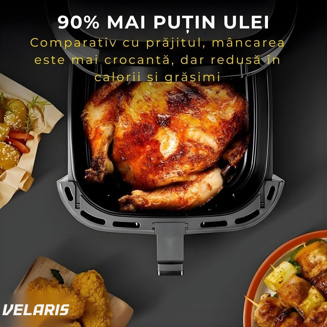 Friteuza cu aer cald 12L 2400W, geam transparent, panou touch, 8 programe presetate, 80-200°C, fără ulei
