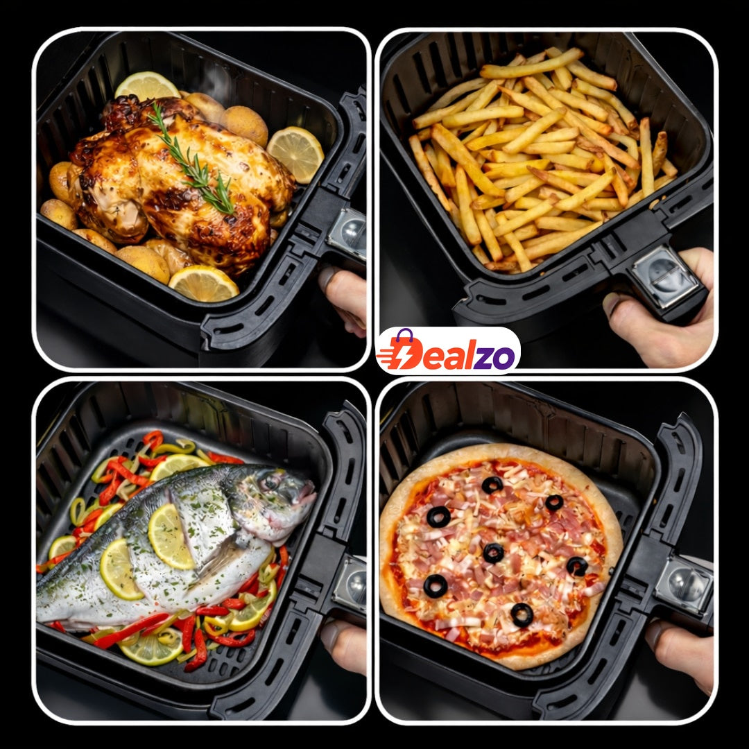 Friteuza cu aer cald 12L 2400W, geam transparent, panou touch, 8 programe presetate, 80-200°C, fără ulei