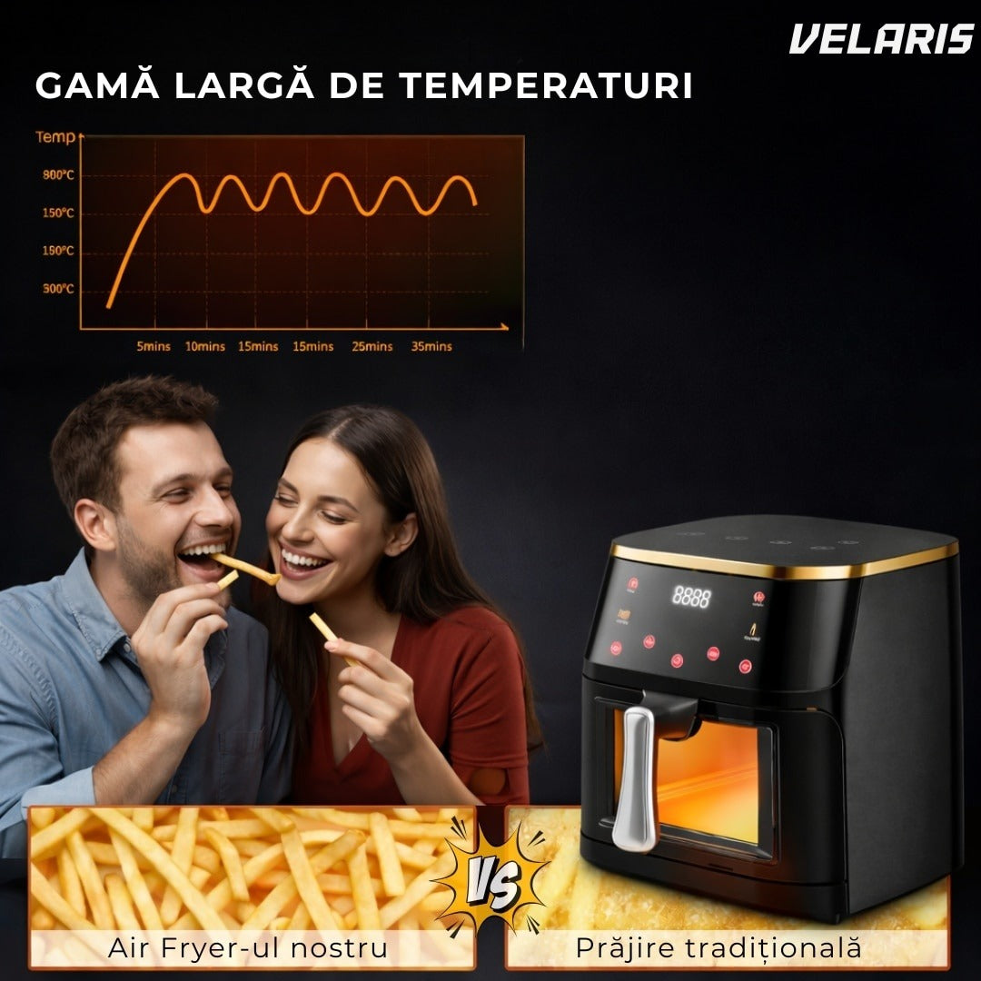 Friteuza cu aer cald 12L 2400W, geam transparent, panou touch, 8 programe presetate, 80-200°C, fără ulei