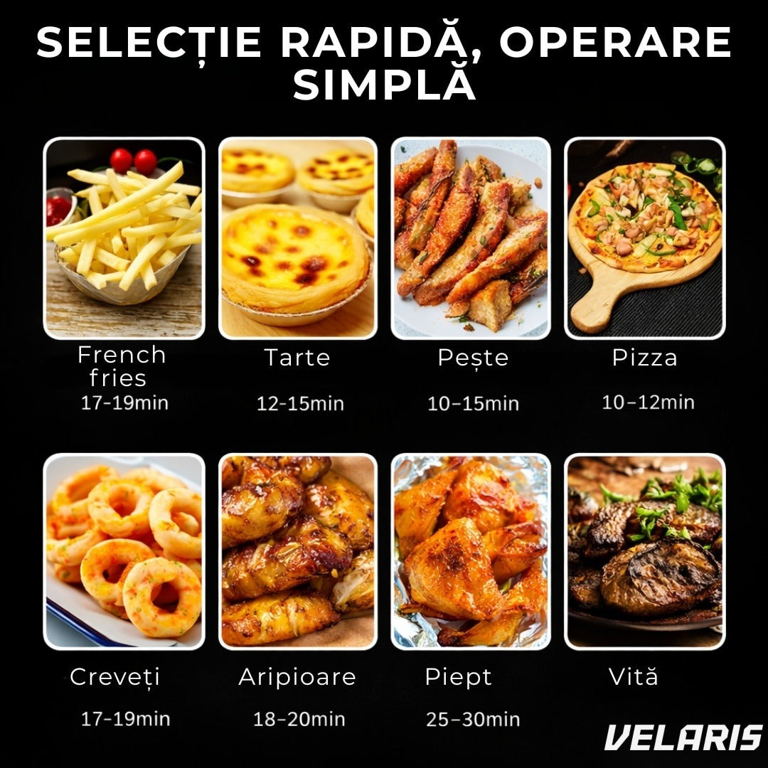 Friteuza cu aer cald 12L 2400W, geam transparent, panou touch, 8 programe presetate, 80-200°C, fără ulei