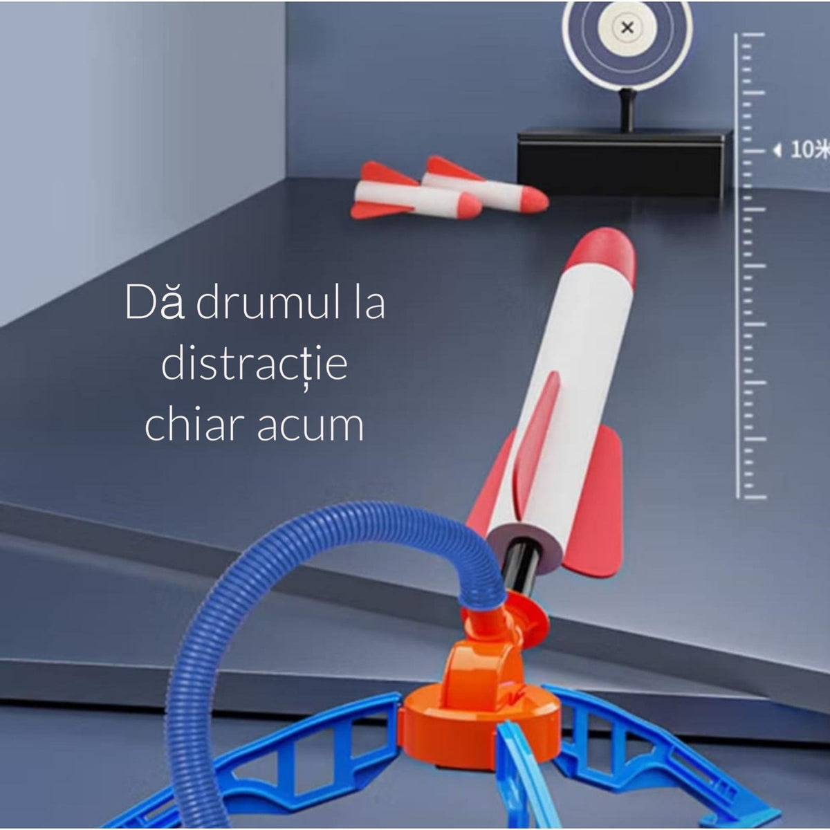 Set lansator rachete aer comprimat, 2 rachete spumă, direcție ajustabilă, jucărie exterior copii