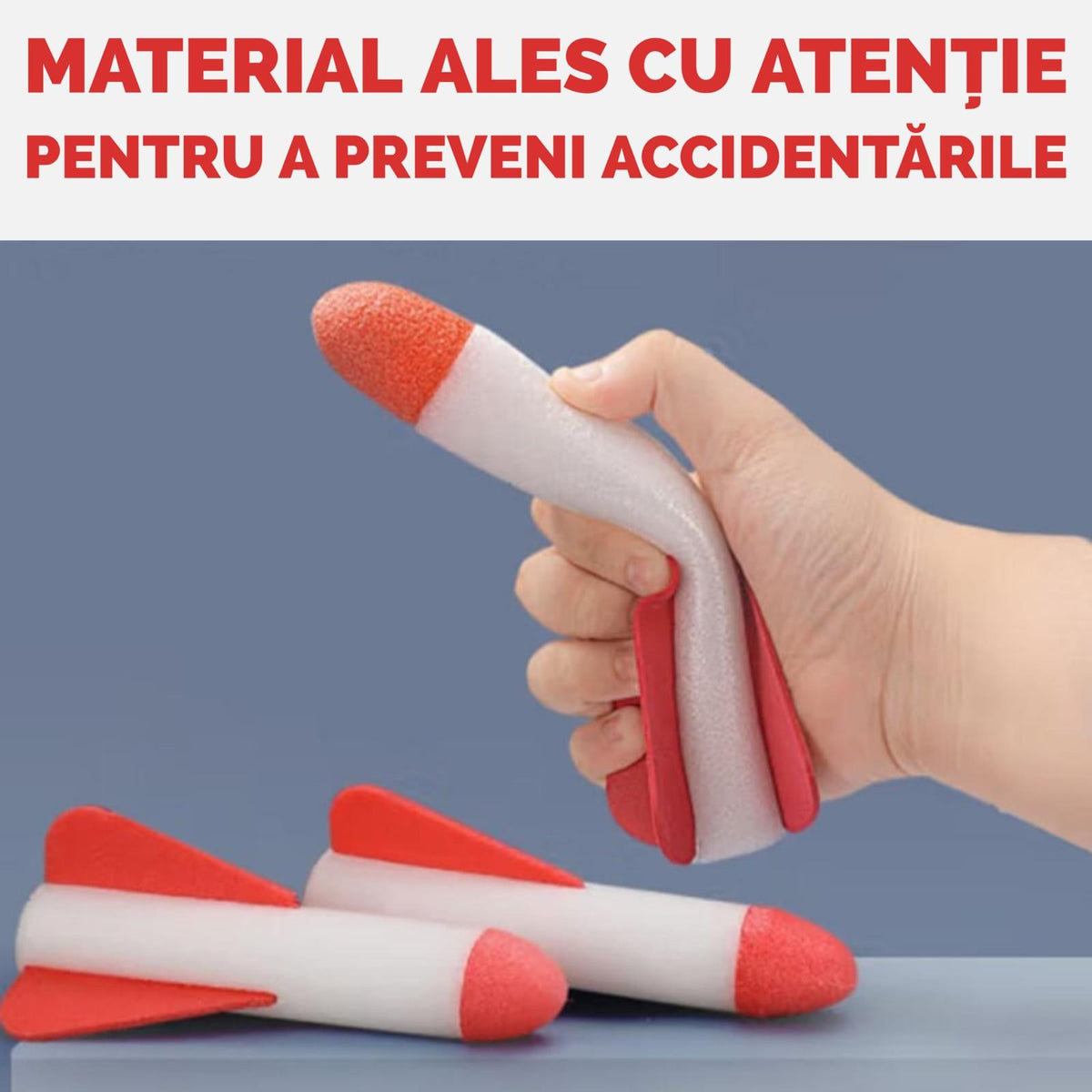 Set lansator rachete aer comprimat, 2 rachete spumă, direcție ajustabilă, jucărie exterior copii