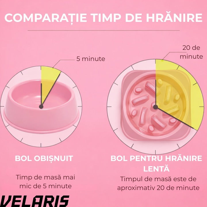 Alimentator Lent pentru Animale, Bol Antiderapant Hranire Lenta pentru Caini si Pisici Design Interior AntiInghitire Material Sigur Usor de Curatat Rezistent, Roz