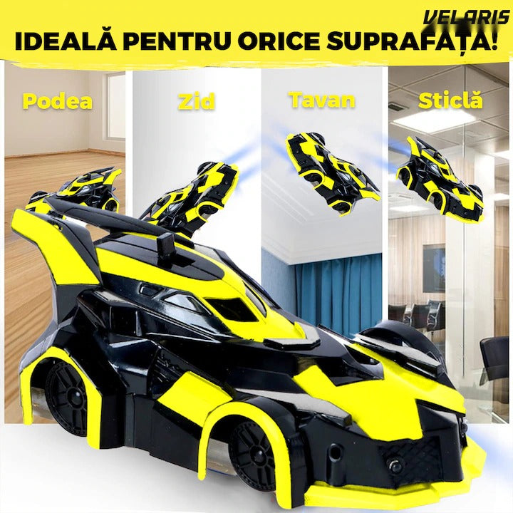 Mașinuță teleghidată anti-gravitație, urcare perete și tavan, galben/negru