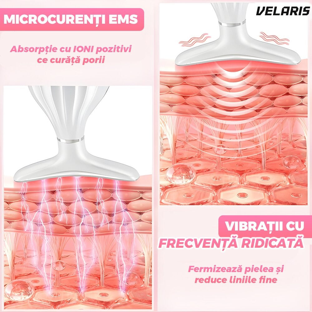Dispozitiv anti-rid cu masaj facial și cervical, încălzire 42°C, vibrații și fototerapie