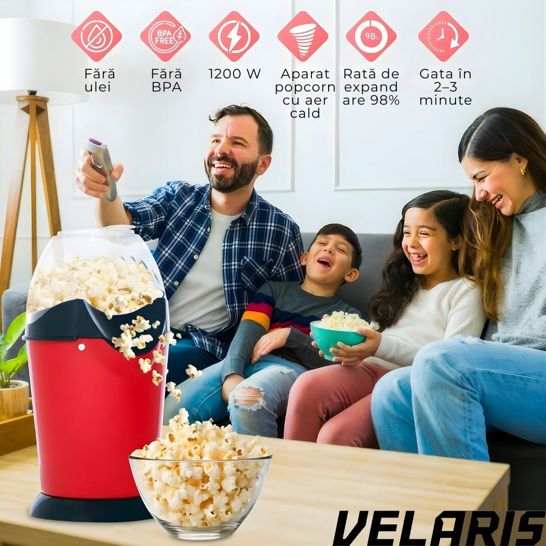 Aparat de facut popcorn, 1200W, capacitate 2.5L, fara ulei, rosu