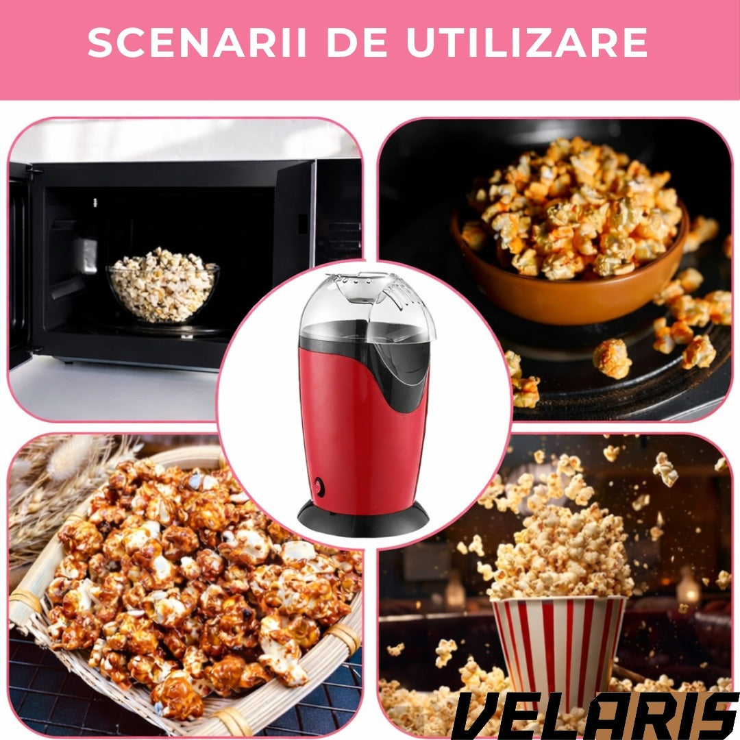 Aparat de facut popcorn, 1200W, capacitate 2.5L, fara ulei, rosu