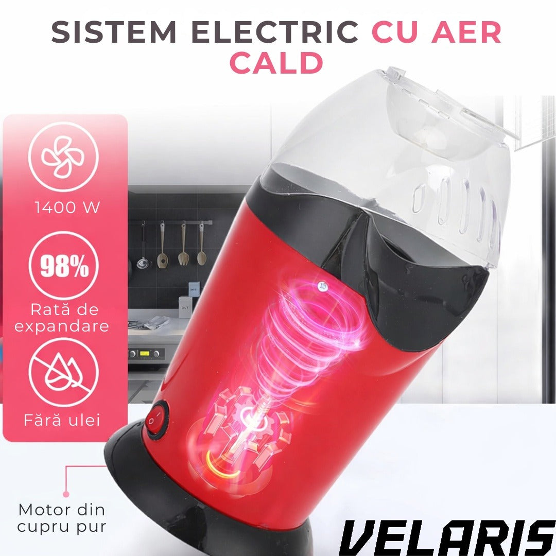 Aparat de facut popcorn, 1200W, capacitate 2.5L, fara ulei, rosu